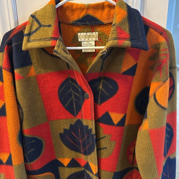 Sigrid Olsen Red and Orange Leaf Teddy Jacket - Picture 2 of 3
